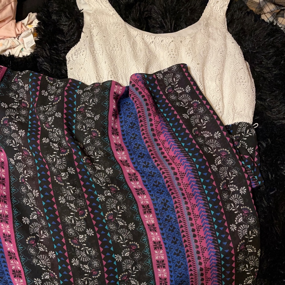 Floor length tribal print tank dress lace top